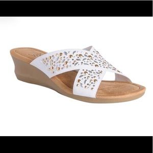 White Gypsy Stretch Wedge Sandal W/Memory Foam